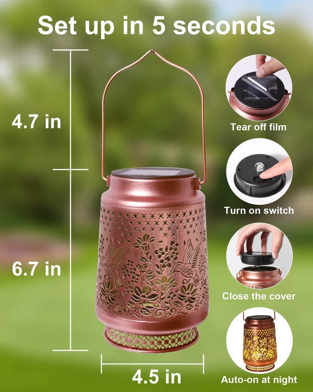 Alt view image 12 of 14 - 2 Pack Hummingbird Solar Lanterns Outdoor Waterproof, Garden Decor Birthday Gifts for Women Mom Grandma Sister, Metal Hanging Solar Lights Outside Decorative for Backyard Patio Lawn Pathway Landscape