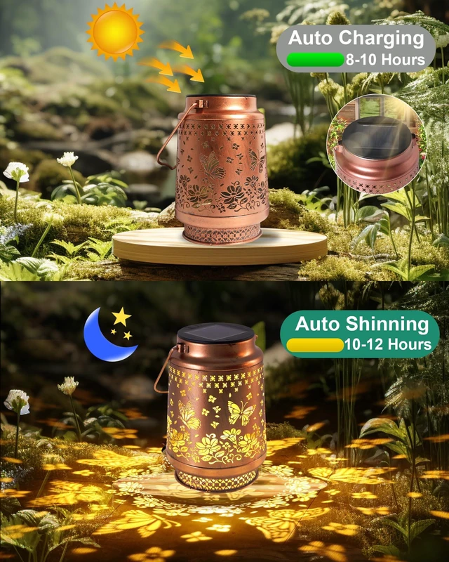 Alt view image 11 of 14 - 2 Pack Butterfly Solar Lanterns Outdoor Waterproof, Garden Decor Birthday Gifts for Women Mom Grandma Sister, Metal Hanging Solar Lights Outside Decorative for Backyard Patio Lawn Pathway Landscape