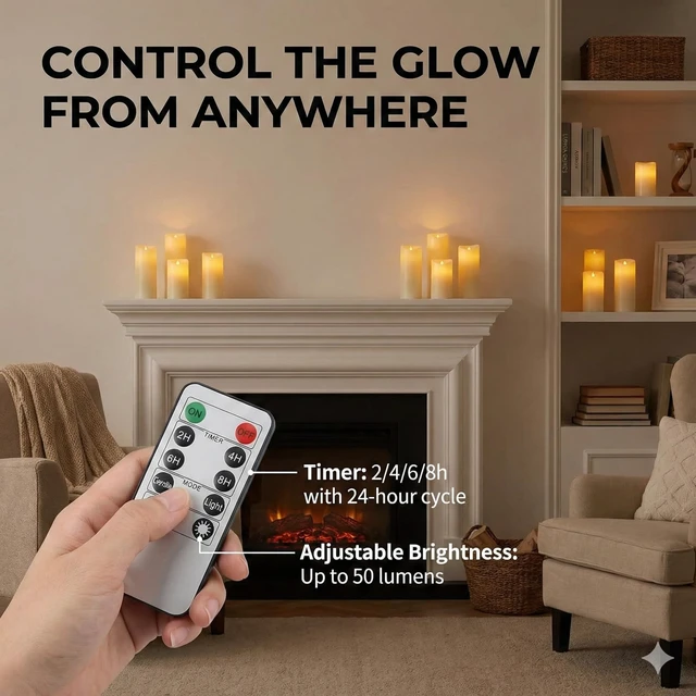Alt view image 11 of 14 - Set of 24 Slim Outdoor LED Candles, Battery Operated Flickering Fake Candles with 10-Key Timers for Patio & Porch Decor, 2.2 Inch Diameter Waterproof Resin Pillars for Large Events & Sconces (White)