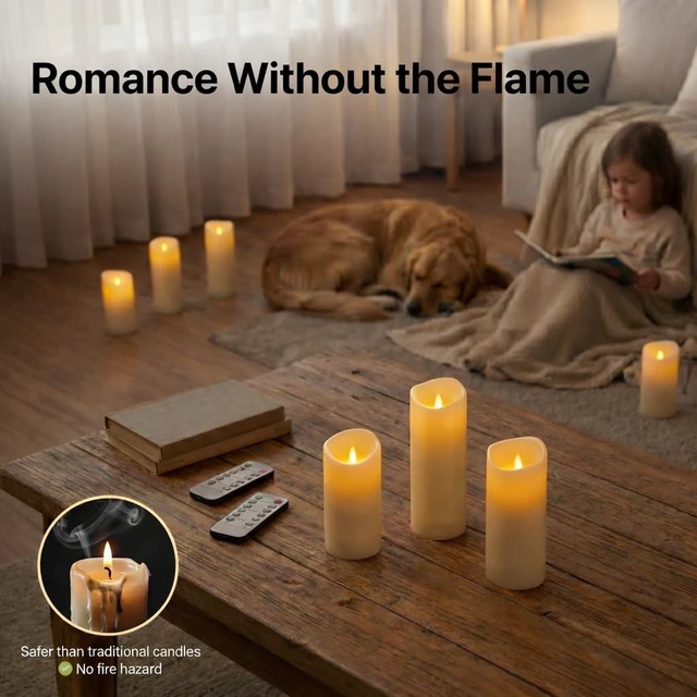 Alt view image 9 of 14 - Set of 24 Slim Outdoor LED Candles, Battery Operated Flickering Fake Candles with 10-Key Timers for Patio & Porch Decor, 2.2 Inch Diameter Waterproof Resin Pillars for Large Events & Sconces (White)