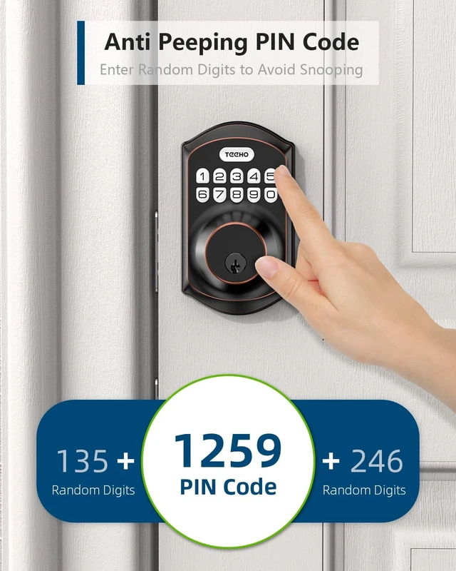 Alt view image 14 of 14 - TE001 Keyless Entry Deadbolt with Keypad for Front Door, Bronze ANSI Grade 3 Security, 20 User Codes, Low Battery Alert, IP54 Waterproof, One Touch Lock, Anti-Peep Password & 2 Backup Keys