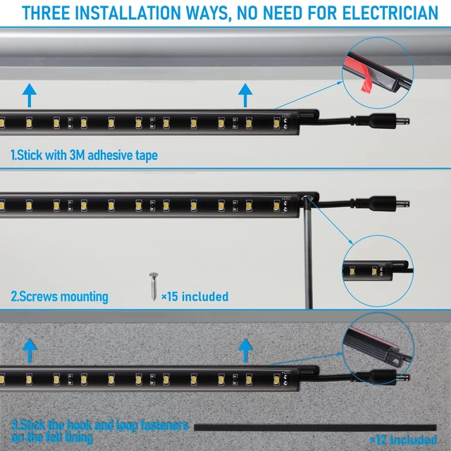 Alt view image 12 of 14 - 6pcs 12 Inch LED Safe Lighting Kit, Motion Sensor, 3000K UL Power Adapter, Input 100-240V, Linkable Gun Safe Light Bars, 900LM, for Under Cabinet Locker Closet Showcase, Warm White