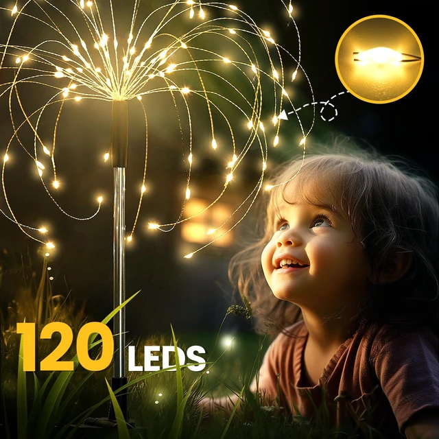 Alt view image 13 of 14 - 6 Pack Solar Firework Lights Outdoor, Garden Decor, Warm White 120 LEDs, Fairy Design, Waterproof, Garden Decor, Solar Powered for Yard, Pathway, Flowerbed, Planter, Balcony, Gifts for Mom