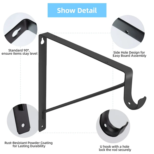 Alt view image 12 of 14 - 10-Pack Closet Rod Bracket, 10.8x10.8Inch Closet Shelf Brackets Heavy Duty Wall Mounted, Matte Black Steel Closet Rod Support Brackets Holder, 300 Lbs Load Capacity with Anchors Screws