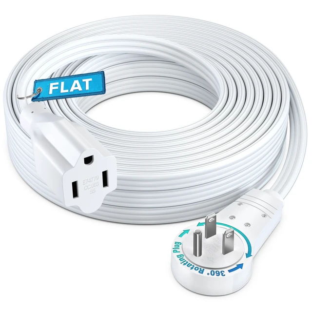Alt view image 8 of 14 - 50 Ft UL 360° Rotating Flat Wire Extension Cord, 1-Outlet, 16/3 AWG 16 Gauge grounded wire UL certified. SPT-2 flat wire jacket sits flush against floors and baseboards