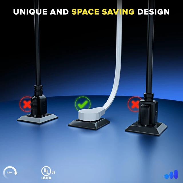 Alt view image 12 of 14 - 50 Ft UL 360° Rotating Flat Wire Extension Cord, 1-Outlet, 16/3 AWG 16 Gauge grounded wire UL certified. SPT-2 flat wire jacket sits flush against floors and baseboards