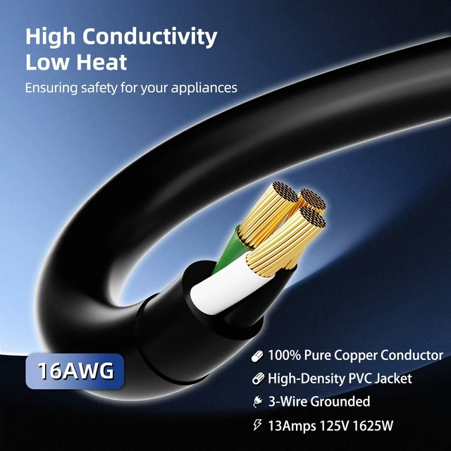 Alt view image 11 of 14 - 50 FT 3 Outlet Outdoor Extension Cord Waterproof, 16/3 SJTW Black Extension Cord with Multiple Outlets, Heavy Duty 16 Gauge 3-Prong Grounded Power Cable for Garden and Home Use, ETL Listed