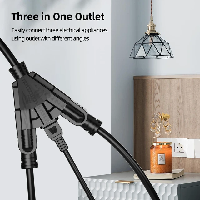 Alt view image 10 of 14 - 50 FT 3 Outlet Outdoor Extension Cord Waterproof, 16/3 SJTW Black Extension Cord with Multiple Outlets, Heavy Duty 16 Gauge 3-Prong Grounded Power Cable for Garden and Home Use, ETL Listed