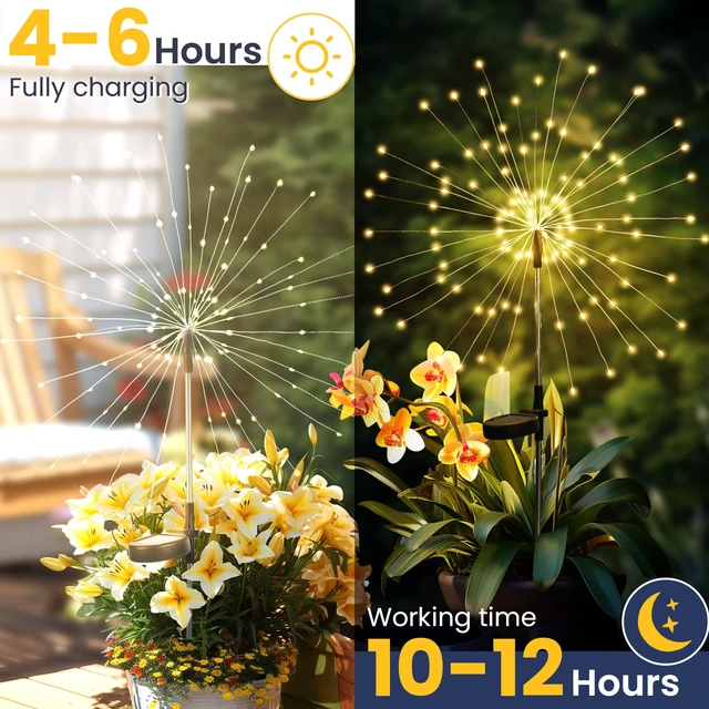 Alt view image 14 of 14 - 6 Pack Solar Firework Lights Outdoor, Garden Decor, Warm White 120 LEDs, Fairy Design, Waterproof, Garden Decor, Solar Powered for Yard, Pathway, Flowerbed, Planter, Balcony, Gifts for Mom