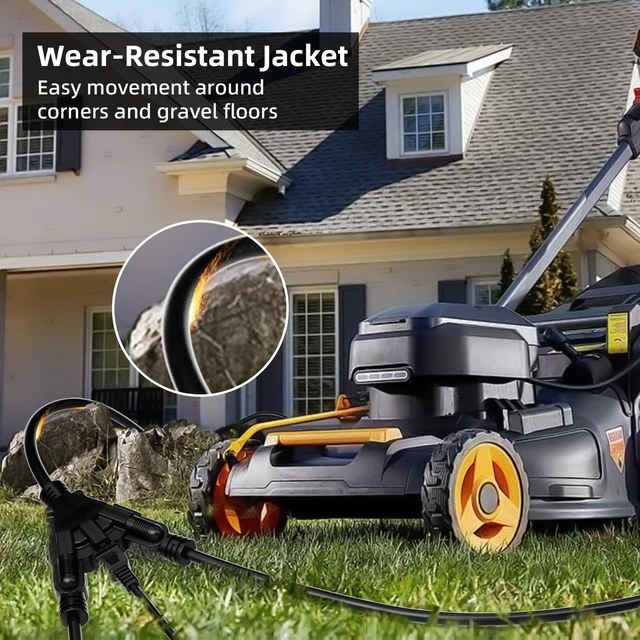 Alt view image 14 of 14 - 50 FT 3 Outlet Outdoor Extension Cord Waterproof, 16/3 SJTW Black Extension Cord with Multiple Outlets, Heavy Duty 16 Gauge 3-Prong Grounded Power Cable for Garden and Home Use, ETL Listed