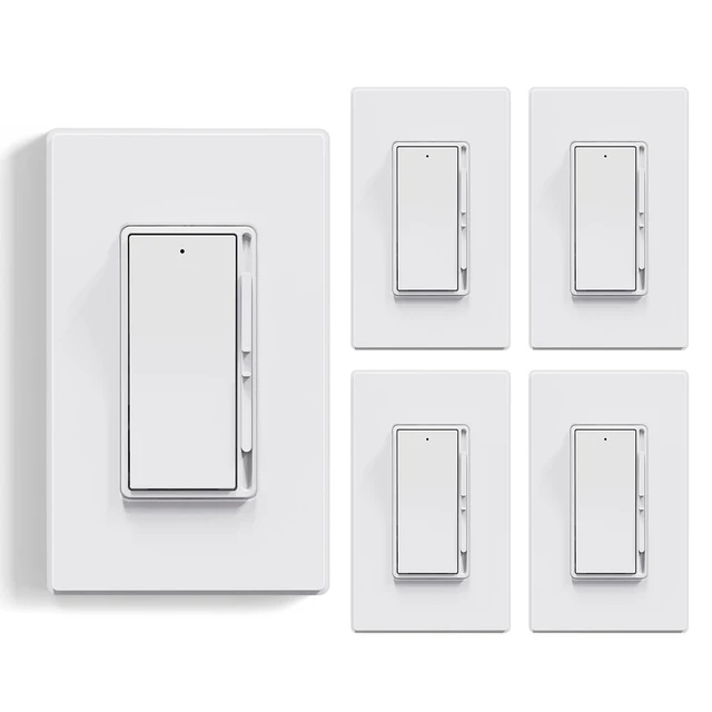 Alt view image 7 of 12 - Dimmer Light Switch for 300W Dimmable LED/CFL Lights and 600W INC/HAL Bulbs, Single Pole/3-Way LED Slide Dimmer Light Switch, Wall Plate Included, UL Listed, 5 Pack, White