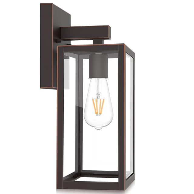 Alt view image 8 of 14 - Outdoor Wall Light Fixture, Exterior Waterproof Wall Lantern Porch Wall Sconce Large Oil Rubbed Bronze, Anti-Rust, E26 Socket, Clear Glass, Outside Wall Mount Light, Front Door Lighting