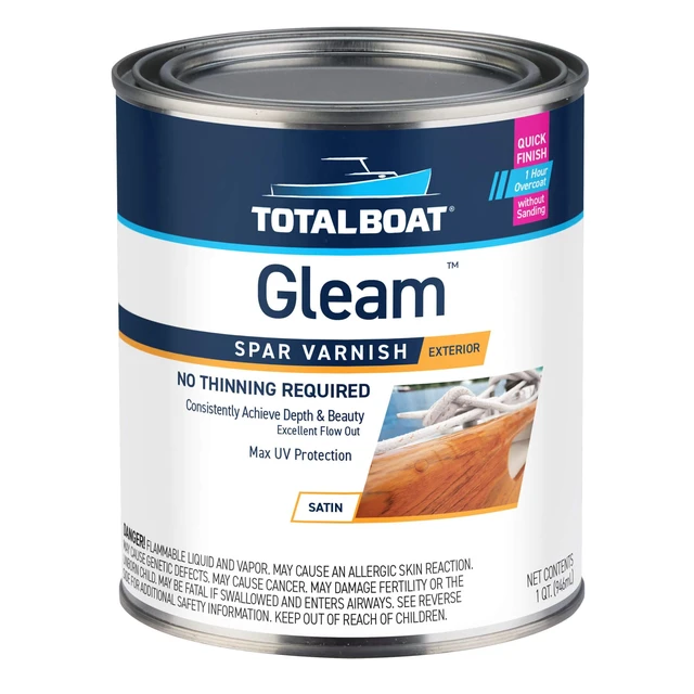 Alt view image 8 of 14 - Gleam Marine Spar Varnish for Boats & Outdoor Wood - Satin Quart Oil-Based Polyurethane Finish; No Thinning; UV Inhibitors; Wooden Boats, Yacht Brightwork, Furniture & Interior/Exterior Wood