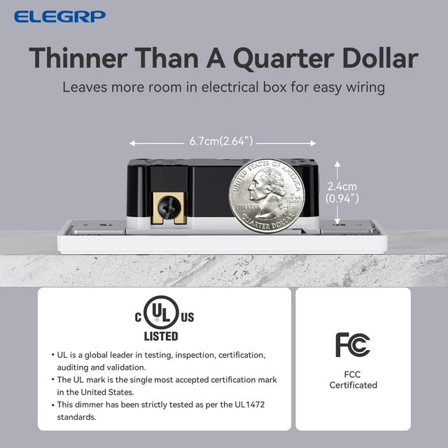 Alt view image 11 of 12 - Dimmer Light Switch for 300W Dimmable LED/CFL Lights and 600W INC/HAL Bulbs, Single Pole/3-Way LED Slide Dimmer Light Switch, Wall Plate Included, UL Listed, 5 Pack, White
