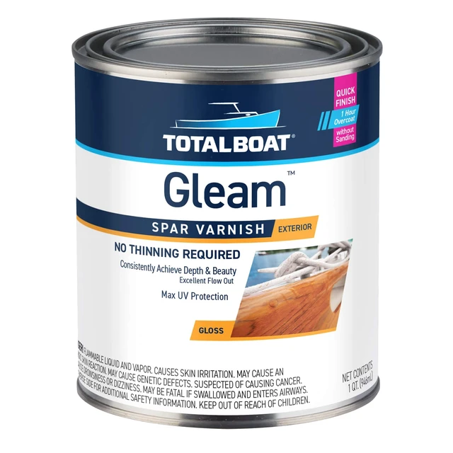 Alt view image 8 of 14 - Gleam Marine Spar Varnish for Boats & Outdoor Wood - Gloss Quart Oil-Based Polyurethane Finish; No Thinning; UV Inhibitors; Wooden Boats, Yacht Brightwork, Furniture & Interior/Exterior Wood