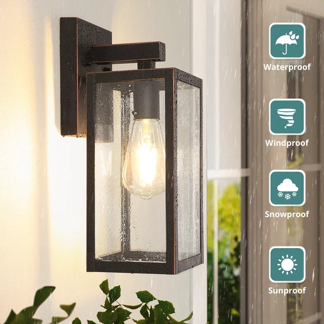 Alt view image 10 of 14 - Outdoor Wall Light Fixture, Exterior Waterproof Wall Lantern Porch Wall Sconce Large Oil Rubbed Bronze, Anti-Rust, E26 Socket, Clear Glass, Outside Wall Mount Light, Front Door Lighting