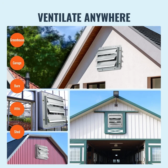 Alt view image 13 of 14 - 10'' Shutter Exhaust Fan, High-speed 820 CFM, Aluminum Wall Mount Attic Fan with AC-motor, Ventilation and Cooling for Greenhouses, Garages, Sheds, Shops, FCC