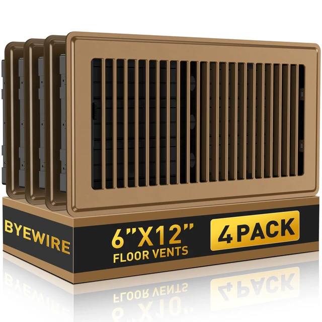 Alt view image 8 of 14 - Floor Register Fits 6x12 or 12x6 Duct Opening, 4 Pack Brown Floor Vents Heavy Duty Walkable Floor Vent Covers, Adjustable Airflow HVAC Air Vents, Steel Rust-Proof Vent Covers for Home & Office