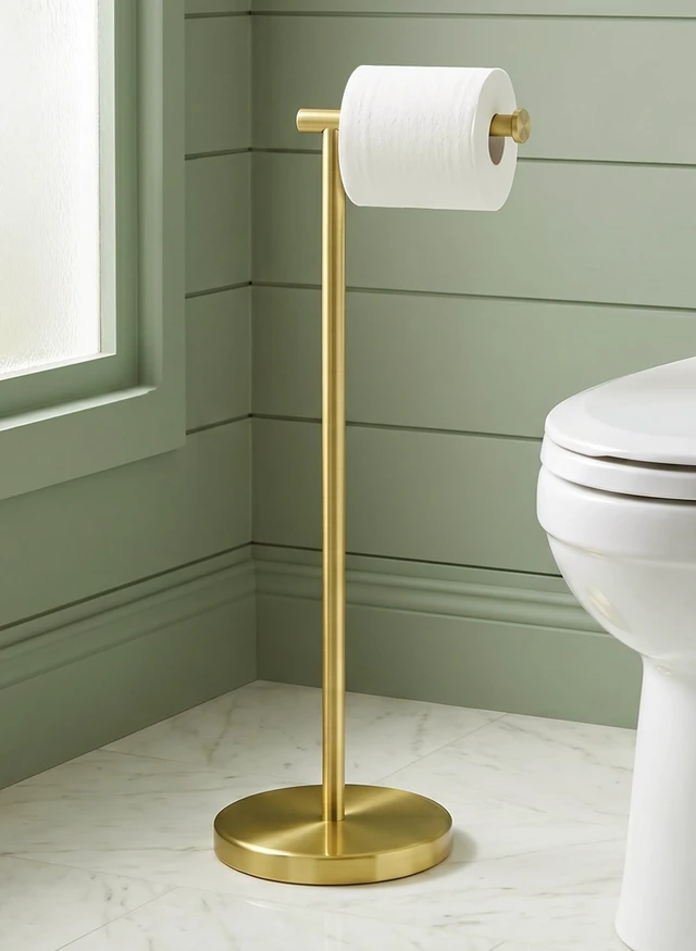 Alt view image 8 of 14 - Gold Toilet Paper Holder Stand, 26" H (Taller Version), Weighted Base Weighted Base, Rustproof, Anti-Slip, Fits All Roll Sizes, No Drilling, Easy Assembly