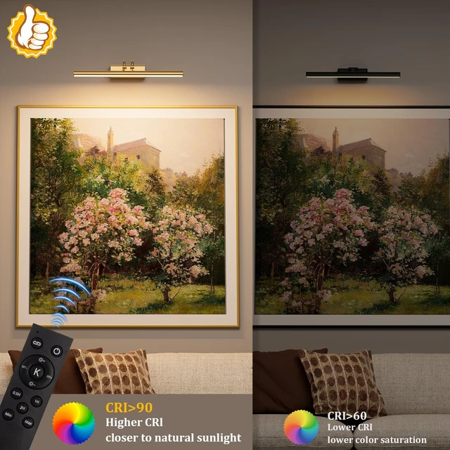 Alt view image 9 of 12 - Battery Operated Wall Light, Set of 2, Gold, RF Remote Control 13.8'' 4000mAh Cordless,Gold Wall Light, Magnetic for Easy to Charge,Timers, Display for Gallery Living Room Bedroom