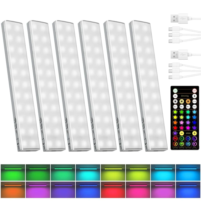 Alt view image 8 of 14 - 80RGB Color Changing Under Cabinet Lighting, Led Shelf Lights Wireless, Rechageable, Magnetic, Remote Control, Color Changing, Diammble, DIY Mode, 1800mAh Battery, Memory Function