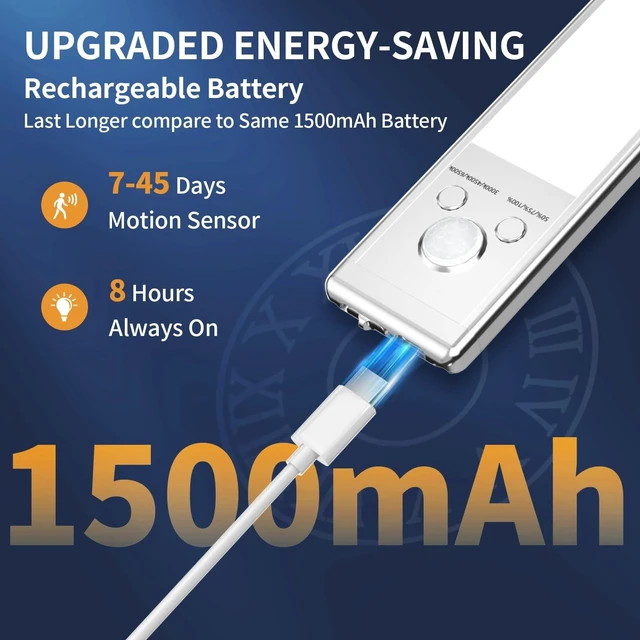 Alt view image 11 of 14 - 6-Pack 9.5" 76-LED Motion Sensor Under Cabinet Lights, Wireless Button control, 1500mAh rechargeable batteries, magnetic mounting, dimming and 3 color modes for kitchen or closet
