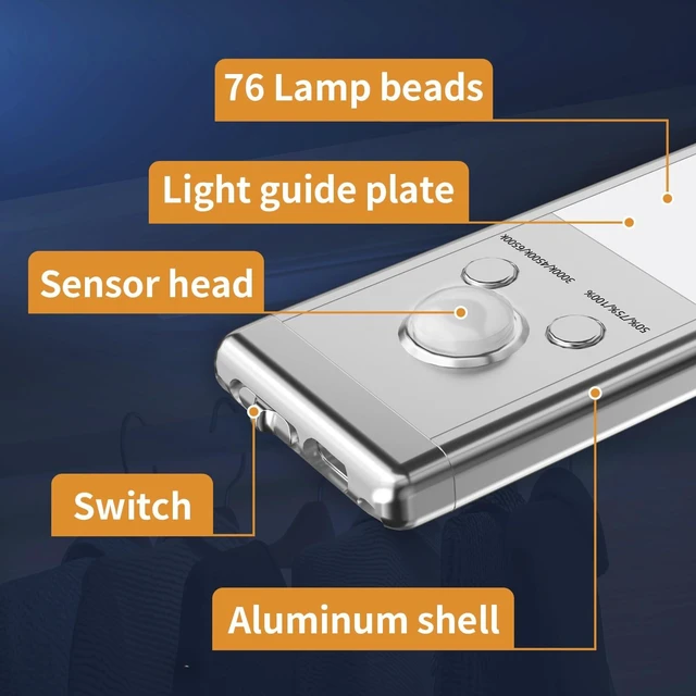 Alt view image 12 of 14 - 6-Pack 9.5" 76-LED Motion Sensor Under Cabinet Lights, Wireless Button control, 1500mAh rechargeable batteries, magnetic mounting, dimming and 3 color modes for kitchen or closet
