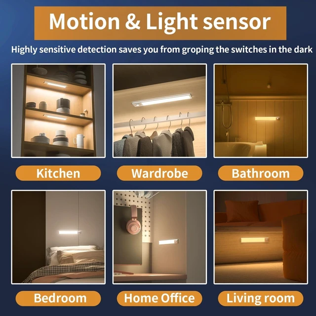 Alt view image 13 of 14 - 6-Pack 9.5" 76-LED Motion Sensor Under Cabinet Lights, Wireless Button control, 1500mAh rechargeable batteries, magnetic mounting, dimming and 3 color modes for kitchen or closet
