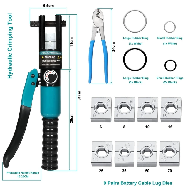 Alt view image 7 of 12 - 10 Tons Hydraulic Crimping Tool and Cable Cutter Hydraulic Crimper, Battery Cable Crimper Tool for 12 AWG to 2/0 AWG Battery Terminals, with 9 Dies