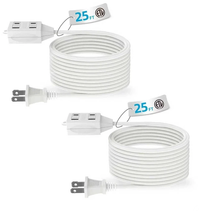 Alt view image 8 of 14 - Indoor Extension Cord, 2 Prong 25 Feet Extension Cord, 3 Polarized Outlets with Safety Slide Windows,13A/1625W, 16 AWG, 2 Packs (25FT 2 Pack)