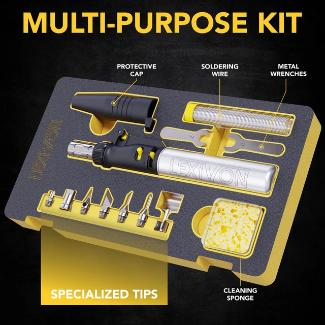 Alt view image 9 of 14 - Butane Soldering Iron Multi-Purpose Kit | Cordless Self-Igniting Adjustable Flame 7-Tip Set | Pro Grade 125-Watt Equivalent (LX-770)
