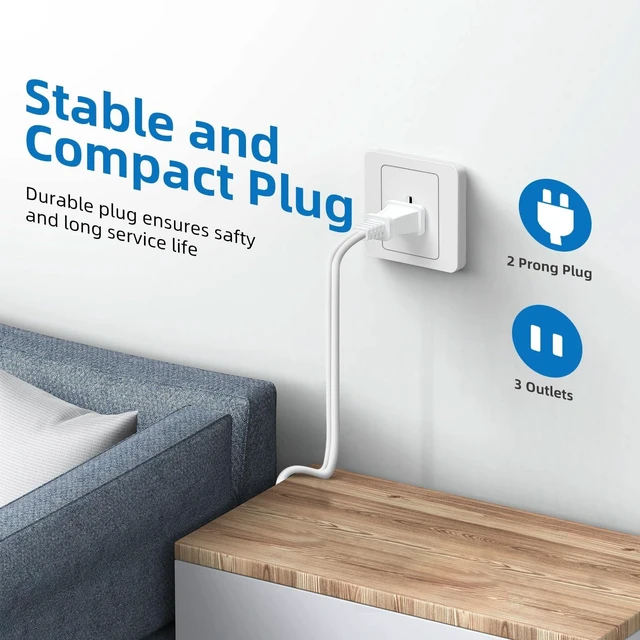 Alt view image 10 of 14 - Indoor Extension Cord, 2 Prong 25 Feet Extension Cord, 3 Polarized Outlets with Safety Slide Windows,13A/1625W, 16 AWG, 2 Packs (25FT 2 Pack)