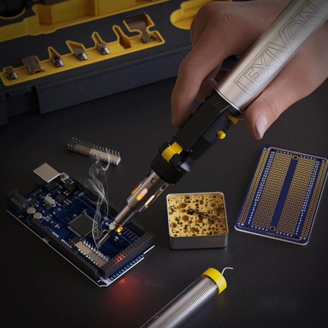 Alt view image 14 of 14 - Butane Soldering Iron Multi-Purpose Kit | Cordless Self-Igniting Adjustable Flame 7-Tip Set | Pro Grade 125-Watt Equivalent (LX-770)
