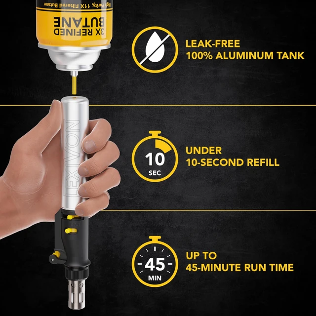 Alt view image 11 of 14 - Butane Soldering Iron Multi-Purpose Kit | Cordless Self-Igniting Adjustable Flame 7-Tip Set | Pro Grade 125-Watt Equivalent (LX-770)