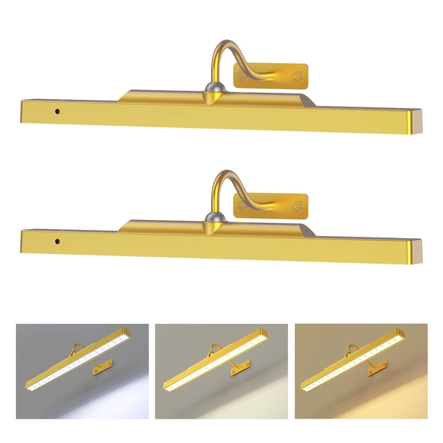 Alt view image 8 of 14 - Picture Light Gold 2Pack, 5000mAh Battery Opertated Cordless Picture Lights for Wall, 16in CCT Dimmable with Touch Control for Wall Painting,Frame, Portrait, Dartboard