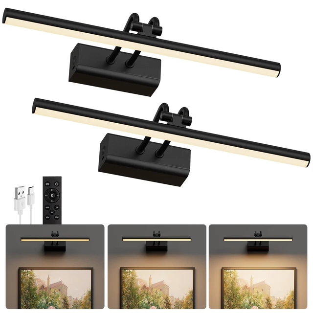 Alt view image 8 of 14 - Battery Operated Wall Light, 13.8'', Set of 2, Black, RF Remote Control 4000mAh Cordless, Wall Light, Magnetic for Easy to Charge,Timers, Display for Gallery Living Room Bedroom