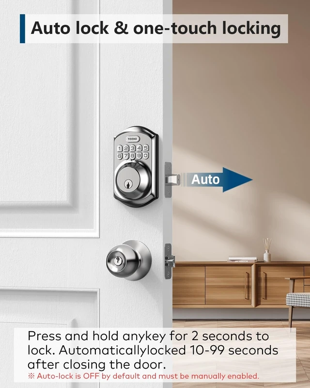 Alt view image 10 of 14 - TE001 Keyless Entry Deadbolt with Keypad for Front Door, Satin Nickel ANSI Grade 3 Security, 20 User Codes, Low Battery Alert, IP54 Waterproof, One Touch Lock, Anti-Peep Password & 2 Backup Keys