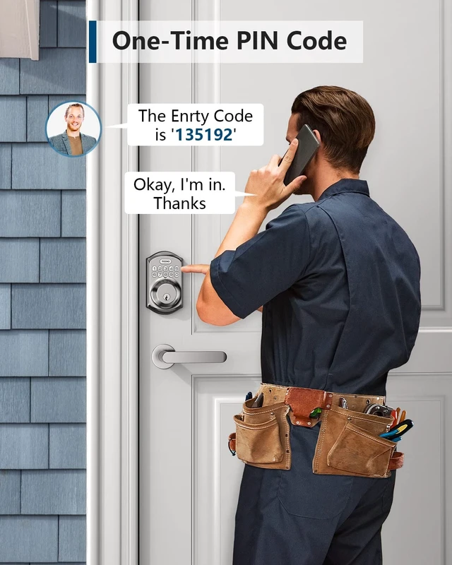 Alt view image 11 of 14 - TE001 Keyless Entry Deadbolt with Keypad for Front Door, Satin Nickel ANSI Grade 3 Security, 20 User Codes, Low Battery Alert, IP54 Waterproof, One Touch Lock, Anti-Peep Password & 2 Backup Keys