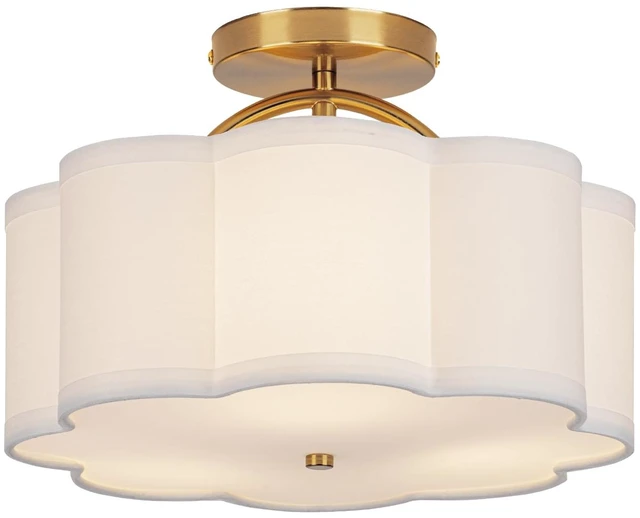 Alt view image 8 of 14 - Semi Flush Mount Ceiling Light, 11.8" Modern 3-Light Fixture with Petal-Shaped Cream White Fabric Shade and Golden Support Arm, Ideal for Bedroom, Kitchen, Living Room, Hallway, and Entryway