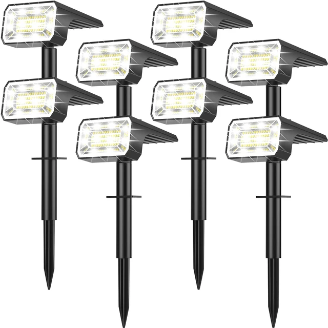 Alt view image 8 of 14 - Solar Spot Lights Outdoor, Landscape Spotlights, 8 Pack Cool White 800Lumens 100 LEDs, 4 Lighting Modes, IP65 Waterproof, 2-in-1 Solar Uplights for Yard Garden Pathway Driveway
