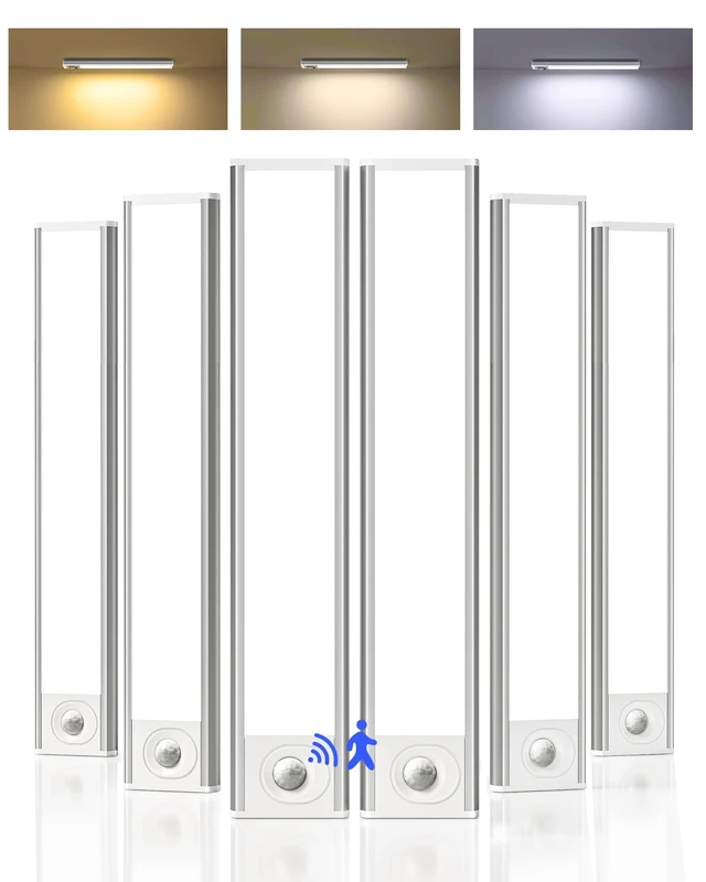 Alt view image 8 of 14 - Under Cabinet Lights, Motion Sensored Closet Lights 6-Pack, 1800mAh Rechargeable Battery, Wireless, Magnetic, 3 Color Temps, Dimmable, Kitchen, Stairs, 8in