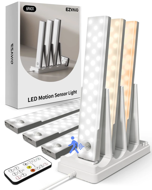 Alt view image 8 of 14 - Under Cabinet Lighting with Charging Station, Motion Sensor Lights 6-Pack with Remote, 2000mAh Rechargeable Battery, Wireless, Magnetic, Timer, 3 Color Temps, Kitchen, Closet and More