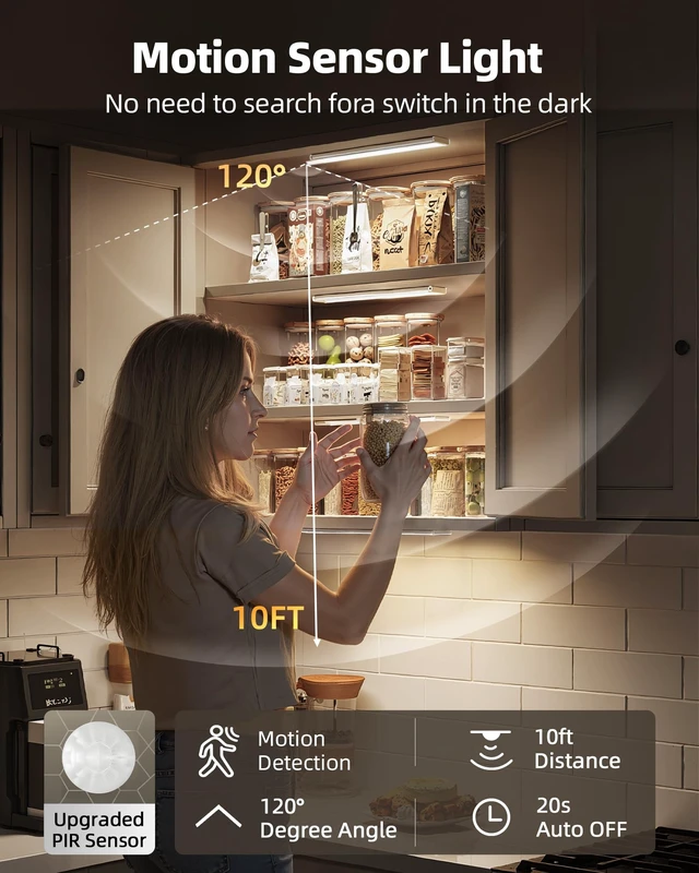 Alt view image 9 of 14 - Under Cabinet Lights, Motion Sensored Closet Lights 6-Pack, 1800mAh Rechargeable Battery, Wireless, Magnetic, 3 Color Temps, Dimmable, Kitchen, Stairs, 8in