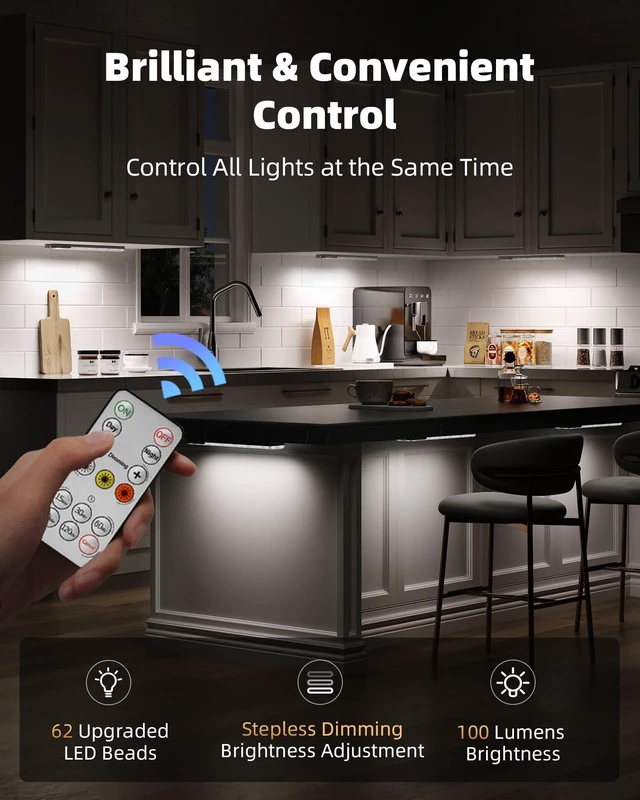 Alt view image 11 of 14 - Under Cabinet Lighting with Charging Station, Motion Sensor Lights 6-Pack with Remote, 2000mAh Rechargeable Battery, Wireless, Magnetic, Timer, 3 Color Temps, Kitchen, Closet and More