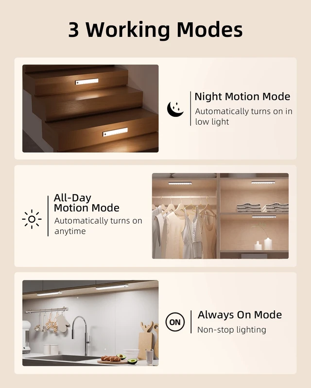 Alt view image 14 of 14 - Under Cabinet Lighting with Charging Station, Motion Sensor Lights 6-Pack with Remote, 2000mAh Rechargeable Battery, Wireless, Magnetic, Timer, 3 Color Temps, Kitchen, Closet and More