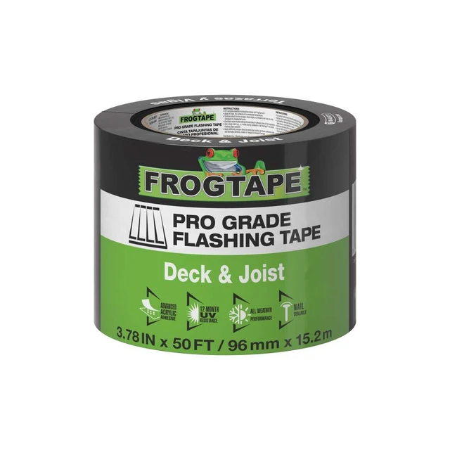 Alt view image 8 of 14 - Pro Grade Deck and Joist Flashing Tape - 4 Inch Width (3.78 in. x 50 ft) - All Weather & UV Resistant Linerless Tape for Decking, Wood, Beams with Advanced Acrylic Adhesive - 13 mils - Black