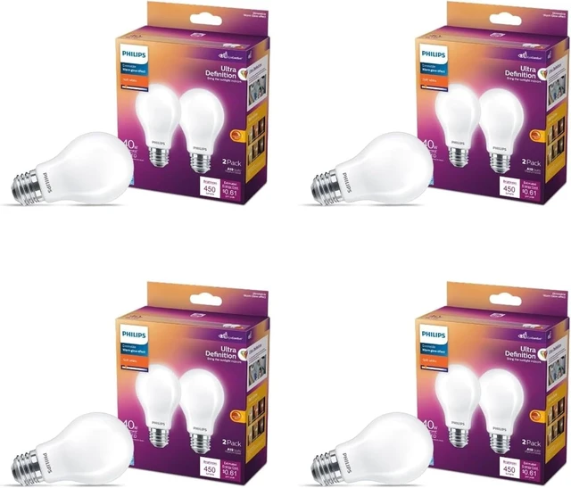 Alt view image 8 of 14 - Ultra Definition LED A19 Bulbs, 8W 2700 K, 8-Pack 800 Lumen, Dimmable, Frosted Flicker-Free, CRI 95 True Colors, Up to 15000 Hour Lifespan, Dims to Warm Glow