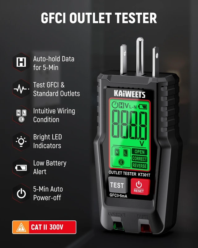 Alt view image 12 of 14 - Electrical Test Kit KIT01, Digital Multimeter, Smart Non-Contact Voltage Tester & GFCI Outlet Tester with LCD, Complete Set with Carrying Case & Batteries for Electrician, DIY & HVAC