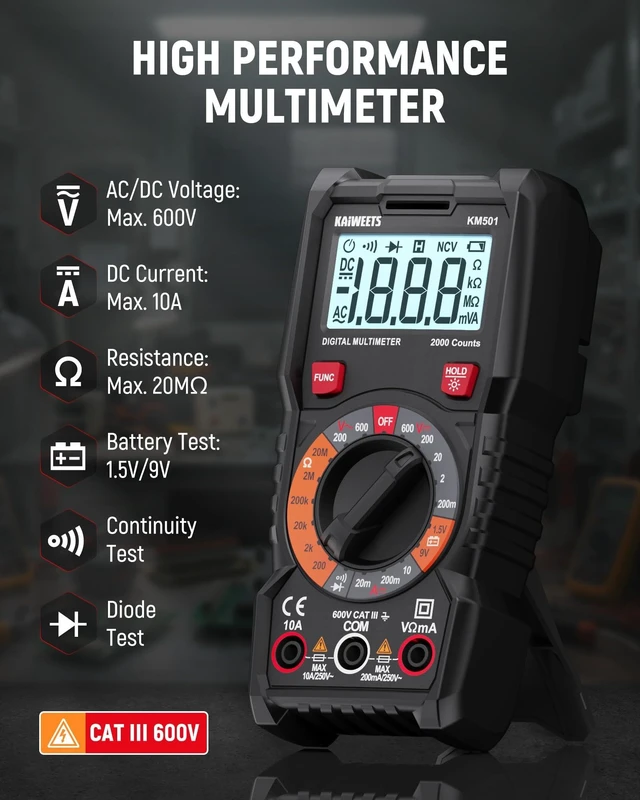 Alt view image 10 of 14 - Electrical Test Kit KIT01, Digital Multimeter, Smart Non-Contact Voltage Tester & GFCI Outlet Tester with LCD, Complete Set with Carrying Case & Batteries for Electrician, DIY & HVAC
