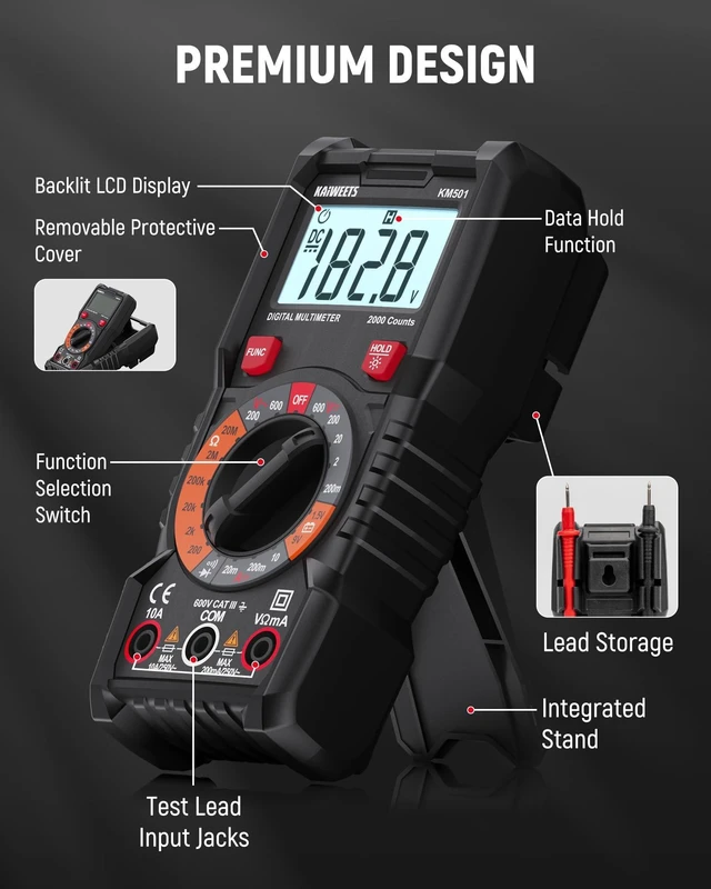 Alt view image 13 of 14 - Electrical Test Kit KIT01, Digital Multimeter, Smart Non-Contact Voltage Tester & GFCI Outlet Tester with LCD, Complete Set with Carrying Case & Batteries for Electrician, DIY & HVAC
